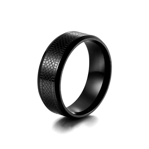Anello a Fascia in Acciaio al Titanio Nero con Textura a Griglia per Uomo Punk Hip Hop Gioielli alla Moda