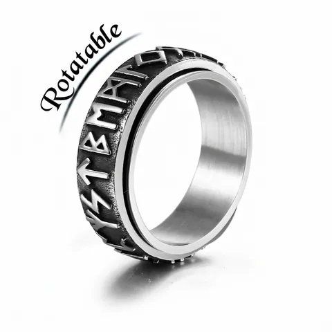 Anillo Giratorio de Acero Inoxidable Vikingo Vintage para Hombre Anello de Banda Retro Giratorio Antiestrés Joyería