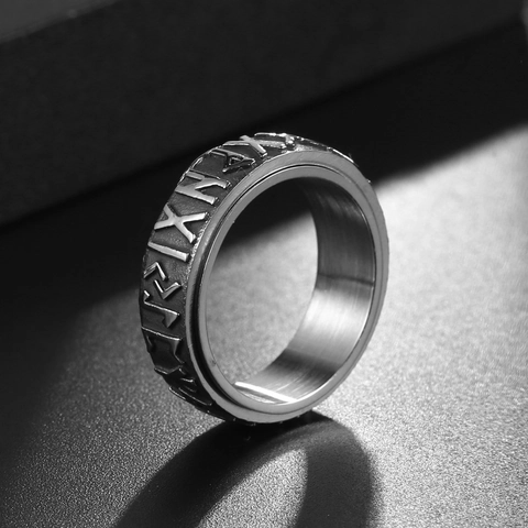 Anillo Giratorio de Acero Inoxidable Vikingo Vintage para Hombre Anello de Banda Retro Giratorio Antiestrés Joyería