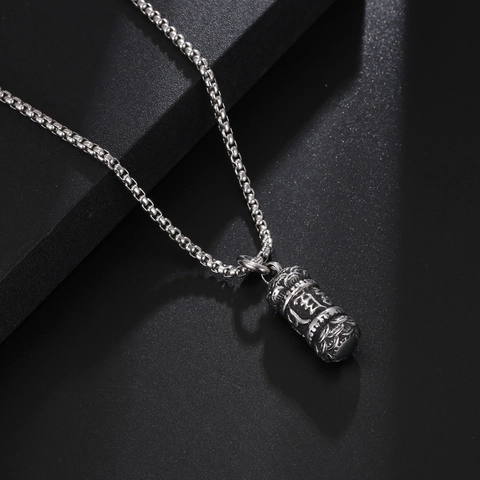 Retro Titanstahl Lotus Mantra Zylinder Anhänger Halskette Für Herren Damen Religiös Ethno Stil Mode Schmuck Geschenk