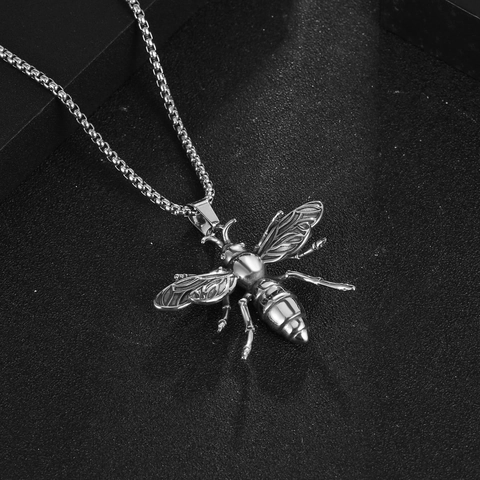 Collar con Colgante de Abeja de Acero de Titanio Vintage Pulido Acero Inoxidable Insecto Animal Joyería para Hombre Mujer Regalo
