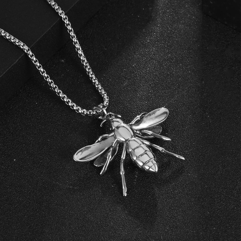 Collar con Colgante de Abeja de Acero de Titanio Vintage Pulido Acero Inoxidable Insecto Animal Joyería para Hombre Mujer Regalo