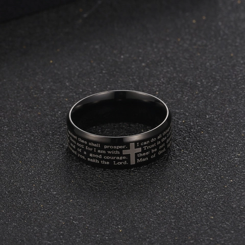 Titanium Staal Kruis Tekst Ring Zwart Religieuze Band Sieraden Voor Heren Minimalistisch Geloof Lord Jesus Ring Cadeau