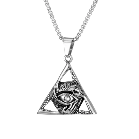 Vintage Edelstahl Allsehendes Auge Dreieck Anhänger Halskette Für Herren Retro Auge Der Vorhersehung Schmuck Zubehör