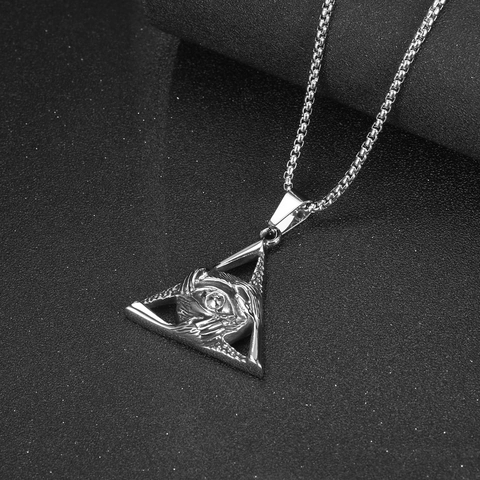 Vintage Edelstahl Allsehendes Auge Dreieck Anhänger Halskette Für Herren Retro Auge Der Vorhersehung Schmuck Zubehör