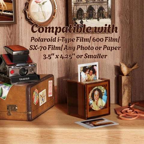 Bernsteinfarben Acryl Film Foto Aufbewahrungsbox Retro Kartenorganizer Flip Bilderrahmen Würfel Display Case Für Schreibtisch Dekoration