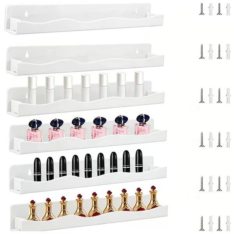 Scaffali a Parete Fluttuanti in Acrilico Set da 6 Design a Onda Scaffale per Smalto Dischi Profumo Trucco