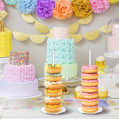 Supporto per Ciambelle in Acrilico Set da 5 Espositore per Dessert Trasparente Colonna Verticale per Matrimonio Compleanno Festa