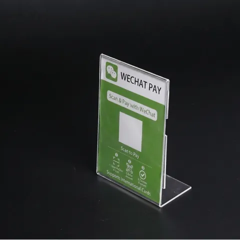 Acrylic Sign Holder L-Shaped Clear Display Stand For Desk Payment QR Code Table Card Desktop Information Stand