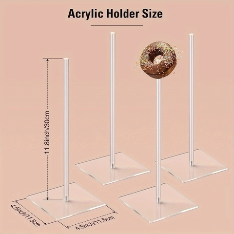 4Pcs Acrylic Donut Stand Display Holder Clear Square Base Dessert Rack For Wedding Birthday Party Table Decoration