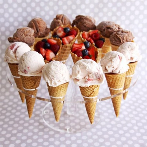 Présentoir à Cornets de Glace en Acrylique Transparent 16 Trous Support Rond pour Fête Mariage Magasin de Desserts Rack Alimentaire