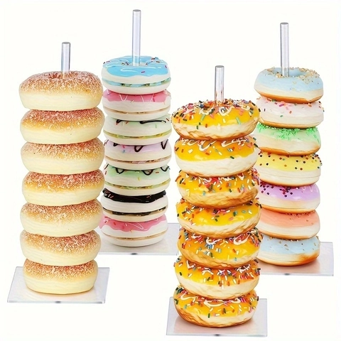 4Pcs Acrylic Donut Stand Display Holder Clear Square Base Dessert Rack For Wedding Birthday Party Table Decoration