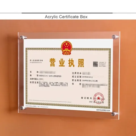 Moderner Acryl Zertifikatsrahmen Wandmontage Business Lizenzhalter Mit Edelstahl Abstandshaltern Professioneller Dokumenten Display Rahmen