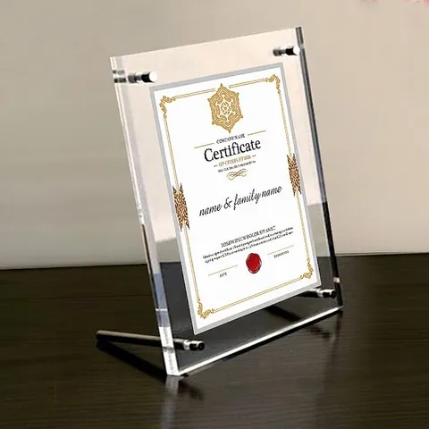 Transparenter Acryl Fotorahmen A4 A3 Zertifikat Display Ständer Kristallklarer Dokumentenhalter Mit Metallständern