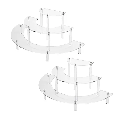 Présentoir en Acrylique à 3 Niveaux en Demi-Cercle Support à Dessert Cupcake Transparent Organisateur Maquillage Avec Colonnes