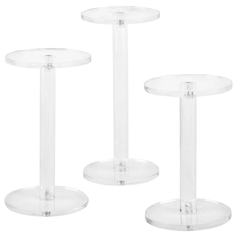 Riser Rotondi a Livelli in Acrilico Trasparente per Gioielli Cosmetici Action Figure Organizer da Scrivania Espositore