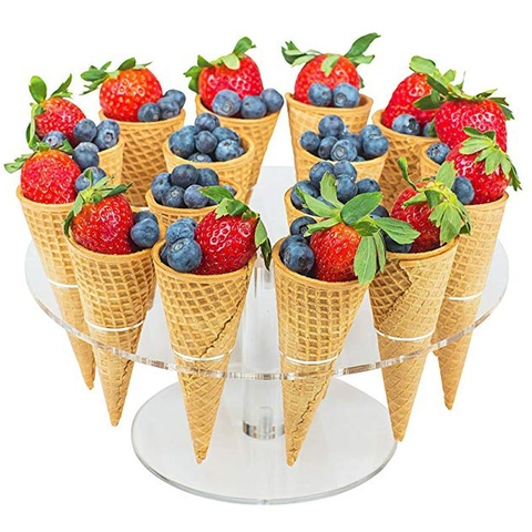 Porta Coni Gelato in Acrilico Trasparente a 16 Fori Espositore per Cupcake Popcorn per Buffet Festa di Matrimonio