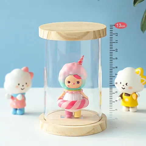 Διαφανής Ακρυλική Θήκη Έκθεσης Blind Box Με Ξύλινη Βάση Στοιβαζόμενη Στρογγυλή Θήκη Φιγούρων Προστασία Από Σκόνη