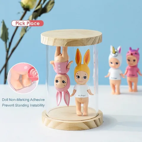 Διαφανής Ακρυλική Θήκη Έκθεσης Blind Box Με Ξύλινη Βάση Στοιβαζόμενη Στρογγυλή Θήκη Φιγούρων Προστασία Από Σκόνη
