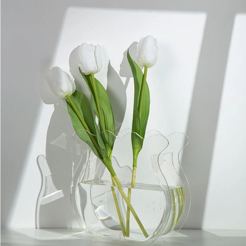 Vaso in Acrilico con Bordo a Onda Moderno Stile Ins Contenitore per Fiori Decorativo Trasparente per Casa Soggiorno Ufficio
