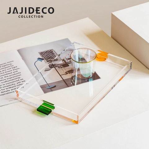 Nordisch Modern Minimalistisch Acryl Serviertablett Rechteckig Transparent Color Block Obstplatte Home Decor Desk Organizer