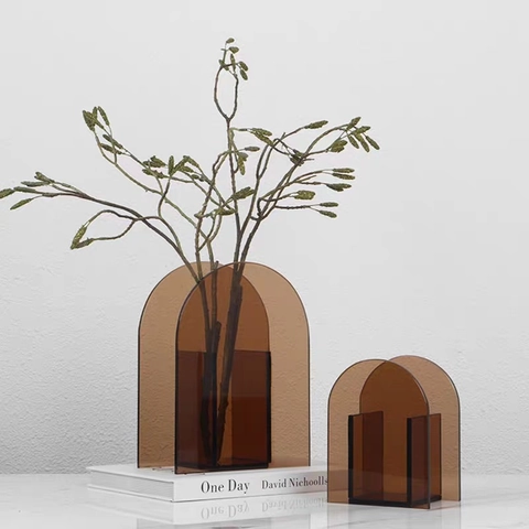 Modern Minimalist Arch Acrylic Vase Geometric Clear Flower Vase Home Living Room Decor Polished Desktop Decorative Ornament