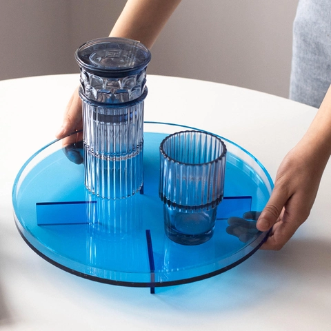 Modernes Nordisches Acryl Rund Tablett Transparentes Dekoratives Lagerplate Mit Kreuzteiler Für Wohnzimmer Couchtisch