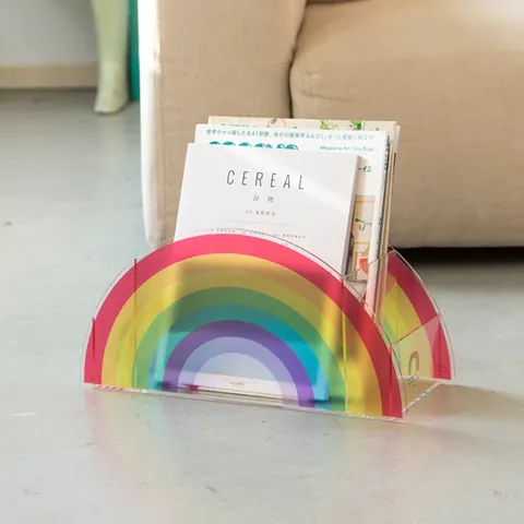 Nordic Acrylic Rainbow Magazine Rack Desktop Organizer Multi-slot Book Holder Transparent Colorful Home Office Decor Storage Stand