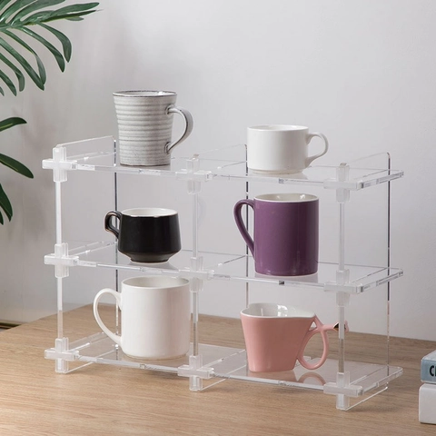 Nordic Acrylic Desktop Storage Rack Multi-functional Modular Iridescent Display Shelf For Cup Cosmetic Stationery Organizer