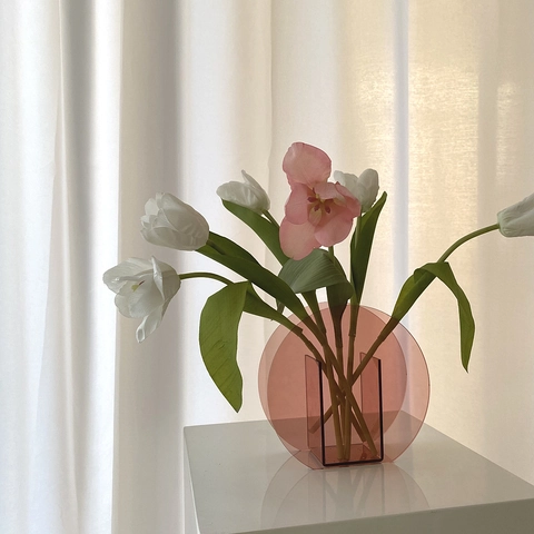 Jarrón de Flores Geométrico de Acrílico Minimalista Moderno Nórdico Rosa Translúcido Ornamento de Arte para el Hogar Jarrón