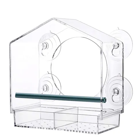 Hausförmiges Klares Acryl Fenster Vogelhaus Mit Starken Saugnäpfen Und Sitzstange Transparente Vogelfutterschale Zur Beobachtung