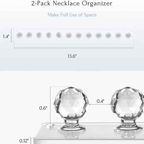 Organizzatore per Gioielli in Acrilico a Parete Con Manopole Effetto Cristallo Espositore Trasparente per Collane e Bracciali