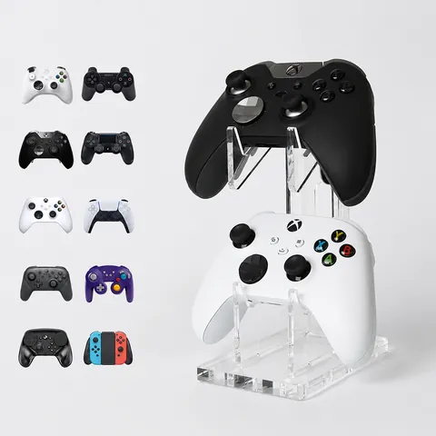 Universal Dual Tier Acrylic Game Controller Stand Desktop Display Rack For Controllers And Headsets Modern Gaming Room Organizer
