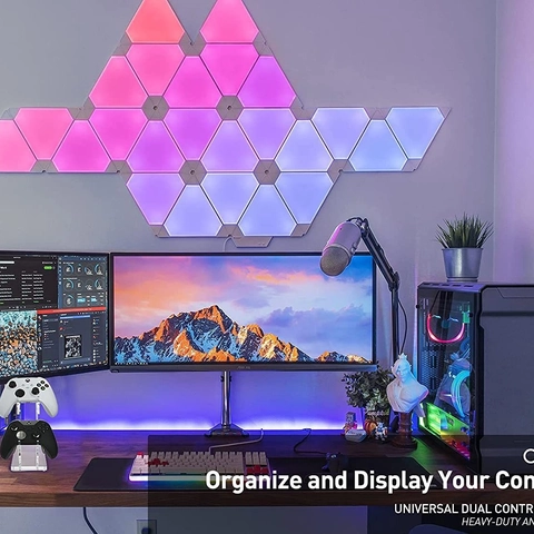 Universal Dual Tier Acrylic Game Controller Stand Desktop Display Rack For Controllers And Headsets Modern Gaming Room Organizer