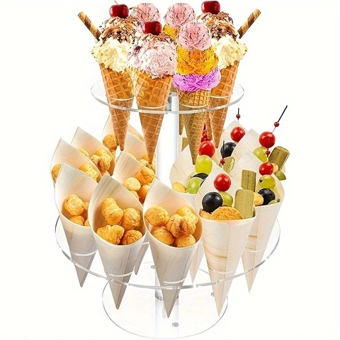 Klarer Acryl Eiscreme-Waffelhalter Ständer 24 Löcher Doppelschicht Süßigkeiten Dessert Display Rack Für Party Hochzeit Buffet