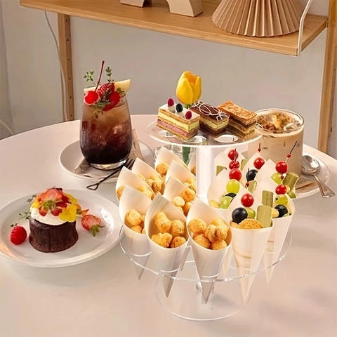 Klarer Acryl Eiscreme-Waffelhalter Ständer 24 Löcher Doppelschicht Süßigkeiten Dessert Display Rack Für Party Hochzeit Buffet