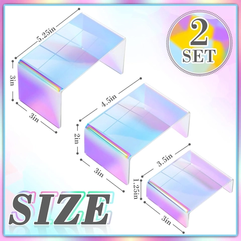 Iridescent Acrylic Display Stand Rainbow U-Shaped Riser Set For Jewelry Collection Showcase Clear Artistic Style Organizer