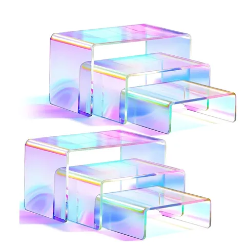 Iridescent Acrylic Display Stand Rainbow U-Shaped Riser Set For Jewelry Collection Showcase Clear Artistic Style Organizer