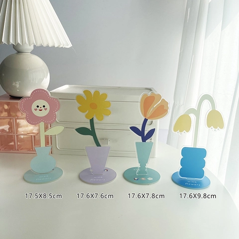 Cute Acrylic Flower Desktop Memo Clip Stand Cartoon Sunflower Tulip Photo Holder Desk Ornament For Office School Home Decoration