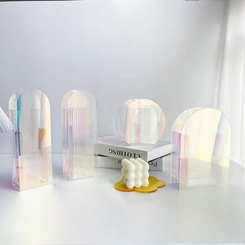 Modern Nordic Acrylic Iridescent Flower Vase Geometric Transparent Colorful Decorative Home Office Desktop Art Vase Ornament Gift