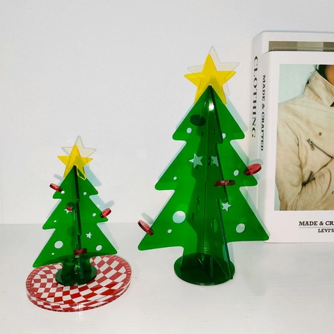 Sapin de Noël Moderne en Acrylique Ornement de Bureau Assemblage DIY Décoration de Noël Verte Art de Table pour Maison Bureau Cadeau