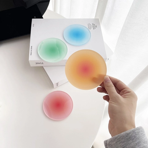 Frosted Acrylic Coaster Round Gradient Sunset Style Nordic Table Mat Heat Resistant Insulation Pad Photography Props Decoration