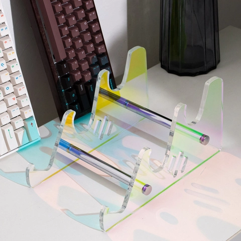 Soporte de Teclado de Acrílico Iridiscente Transparente Estante de Exhibición Escalonado para Teclado Mecánico Organizador de Escritorio Oficina