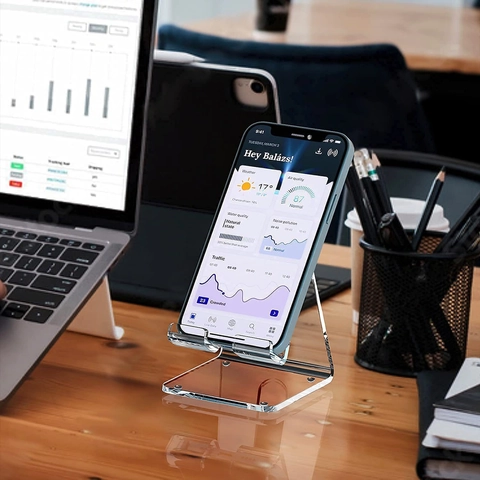 Clear Acrylic Cell Phone Stand Desktop Mobile Phone Holder Universal Office Desk Support Display Bracket