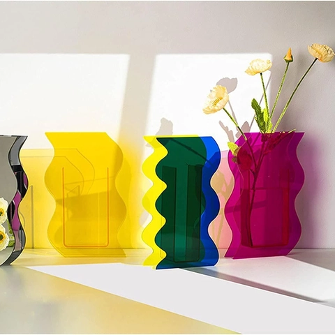 Wellenrand Acrylvase Moderne Geometrische Dekorative Blumenvase Für Wohnzimmer Büro Desktop Transparente Kunst Hausvase
