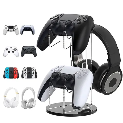 Acrylic Controller Stand and Headset Holder for Gaming Console Accessories Universal Display Mount for Desktop Storage