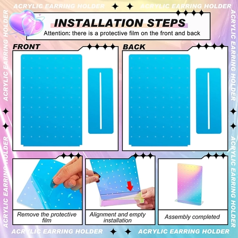 Iridescent Acrylic Earring Display Stand Holographic Jewelry Organizer Holder For Studs Dangle Earrings Retail Display