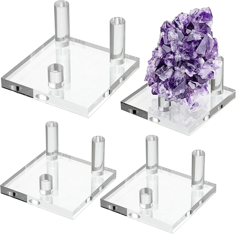 Transparent Acrylic Display Stand Multi Pillar Support Square Base For Crystals Minerals Rocks Specimens Geodes Home Decor