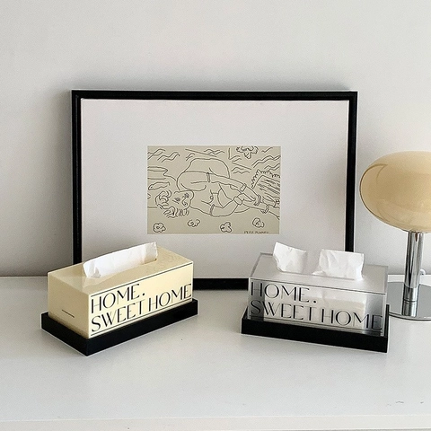 Boîte à Mouchoirs Moderne Minimaliste en Acrylique Blanc Crème Mat Home Sweet Home Impression de Lettres Boîte de Rangement Papier