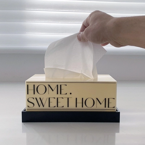 Boîte à Mouchoirs Moderne Minimaliste en Acrylique Blanc Crème Mat Home Sweet Home Impression de Lettres Boîte de Rangement Papier